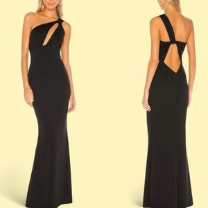 Katie May Black One-Shoulder Gown